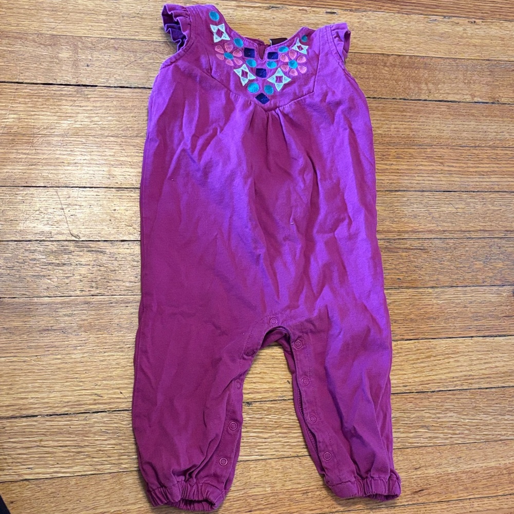 Tea Collection Purple Kids Jumpsuit with Embroidered Detail 6-12mo  100% Cotton